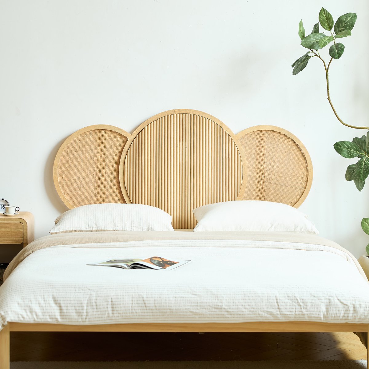 Tête de Lit, 160 cm, bois et rotin, BODO bois clair, NORDLYS