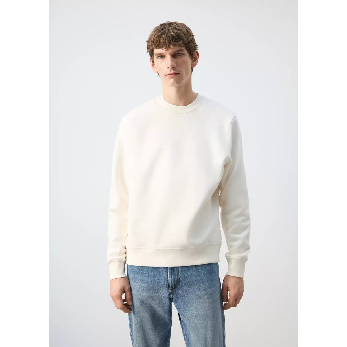 Sweat en coton intérieur soft-touch blanc, MANGO MAN