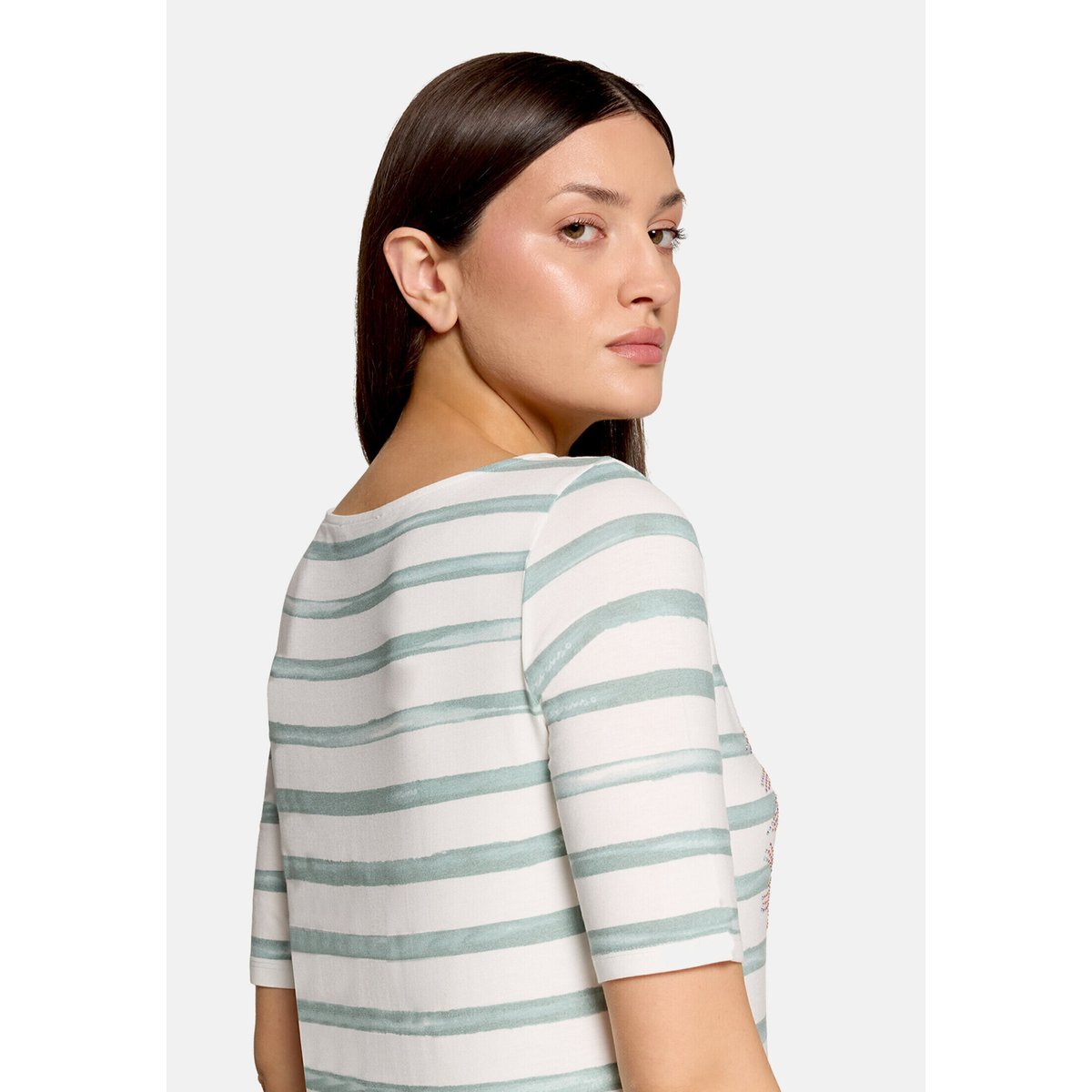 T-shirt à rainures à encolure bateau cream/mint, BETTY BARCLAY