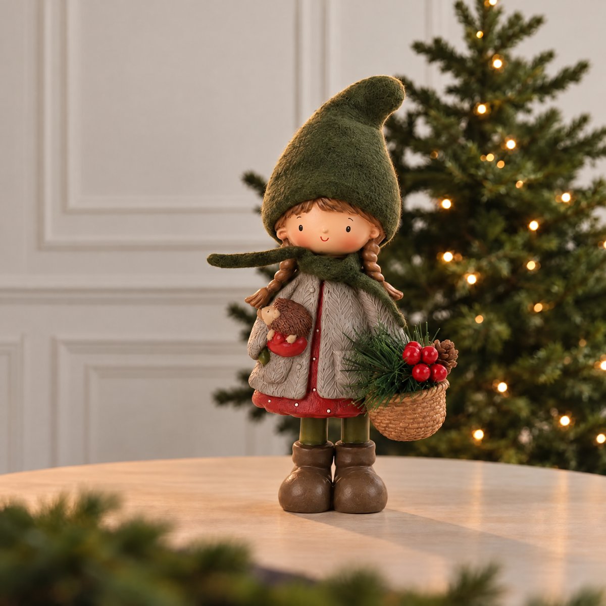 Figurine fillette pin enchanté décorative artificielle H22 NOËL rouge, SIA