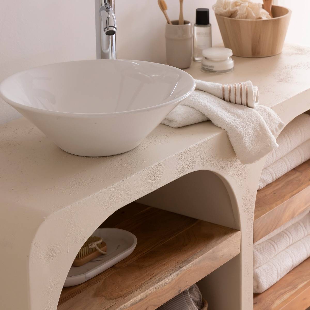 Meuble sous vasque en bois d'ingénierie DALVA blanc, MADE IN MEUBLES 