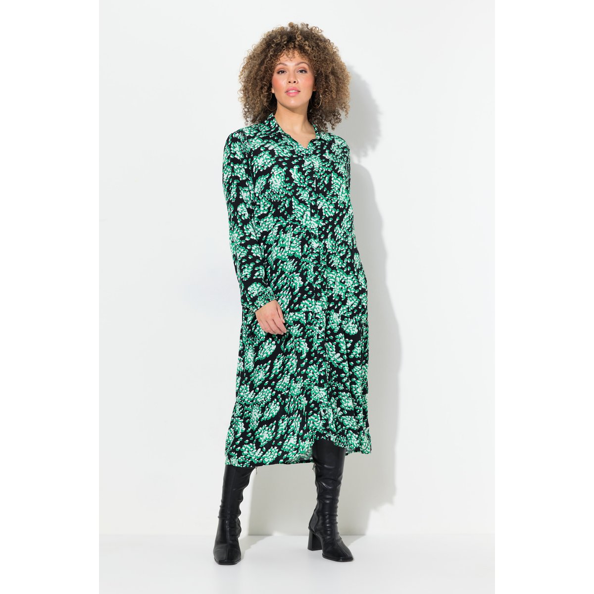 Robe chemisier coupe évasée noir, ULLA POPKEN