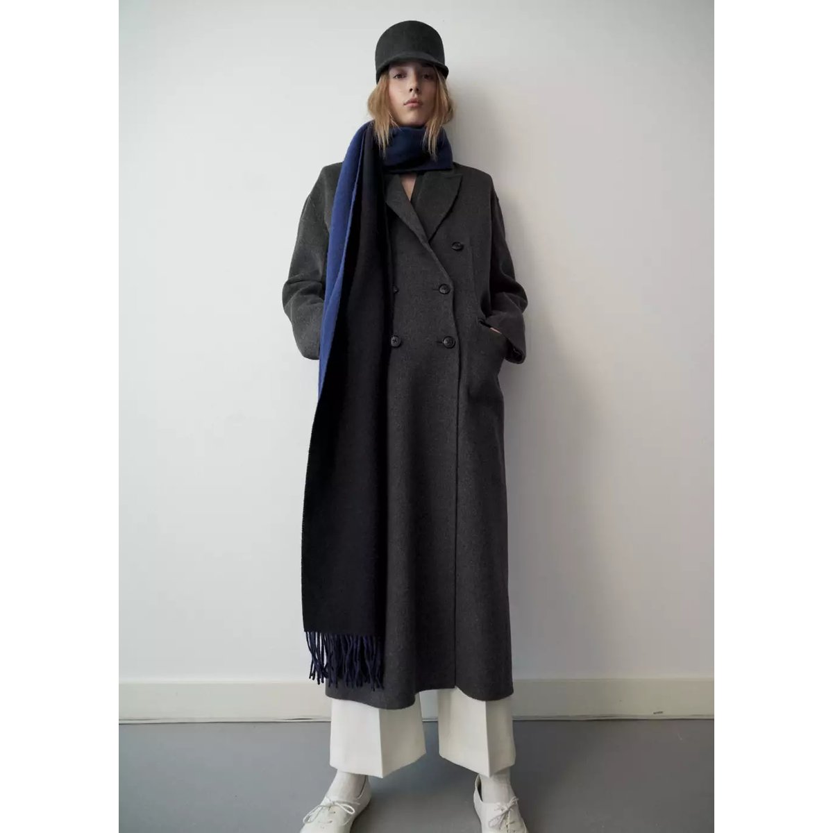 Manteau long en laine gris, MANGO