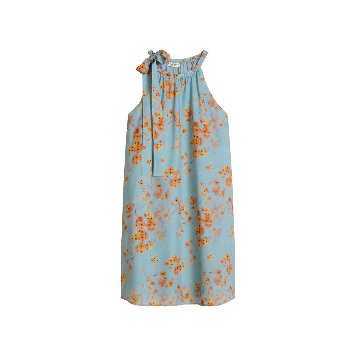 Robe d'été sans manches loose en voile de coton imprimé bleu moyen, MARC O'POLO