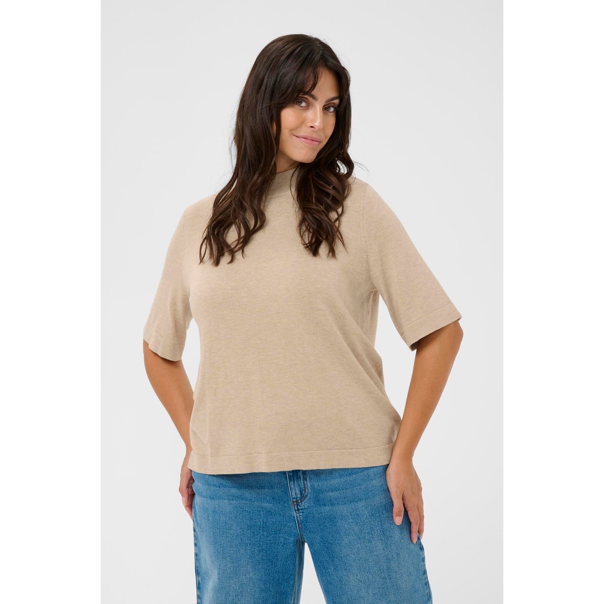 Pullover tricoté beige feather gray melange, KAFFE CURVE