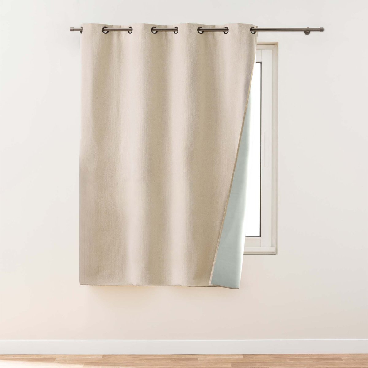 Rideau 100% occultant à œillets en tissu uni naturel, DOUCEUR D'INTÉRIEUR