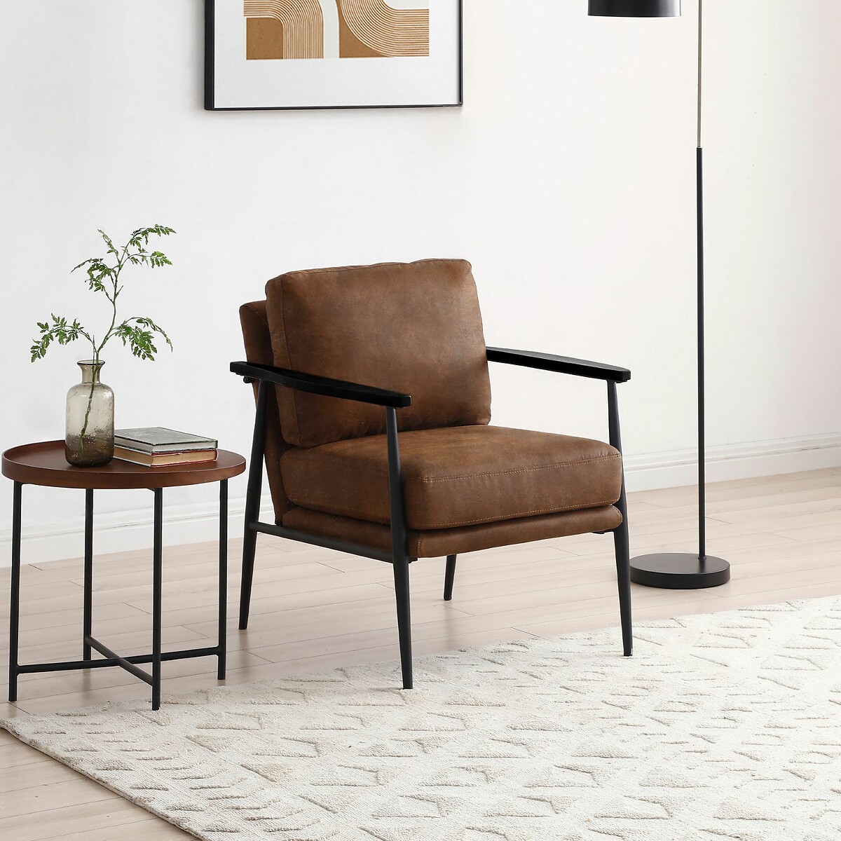 Tony Distressed Faux Leather Armchair tan, SO'HOME