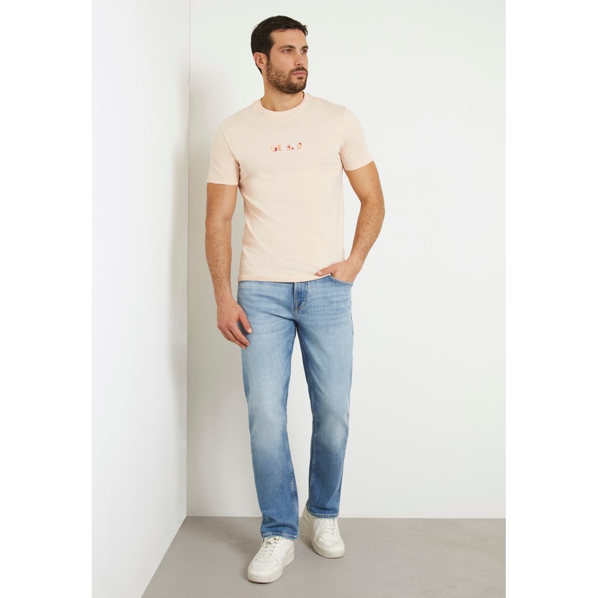 GUESS T-shirt logo brodé rose clair, GUESS
