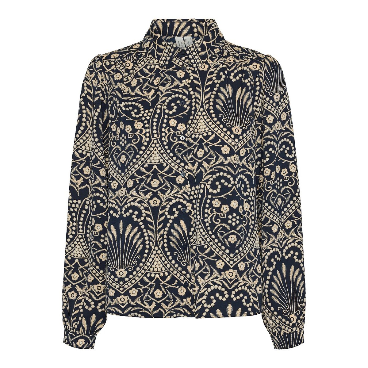 Printed Shirt with Round Collar navy/ecru, VERO MODA