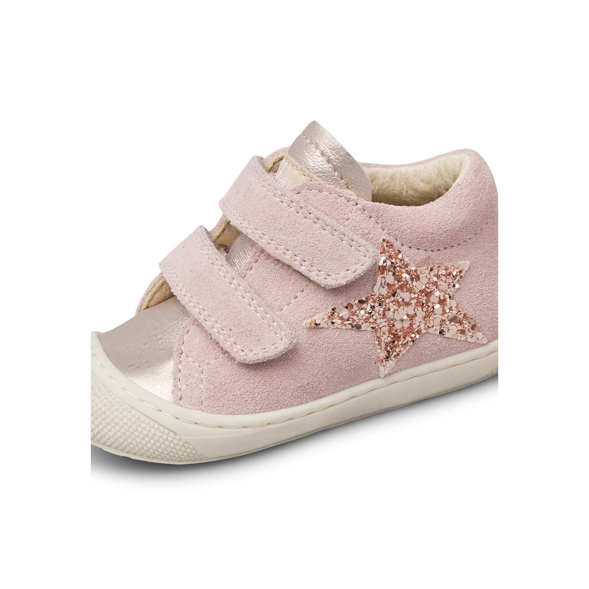 Chaussures premiers pas en cuir et suède KOLDE VL rose-blanc, NATURINO