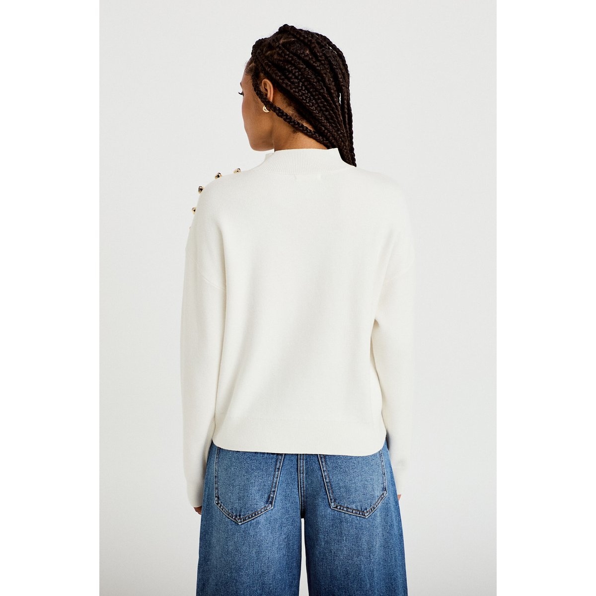 Pull col montant manches longues ecru, CACHE CACHE