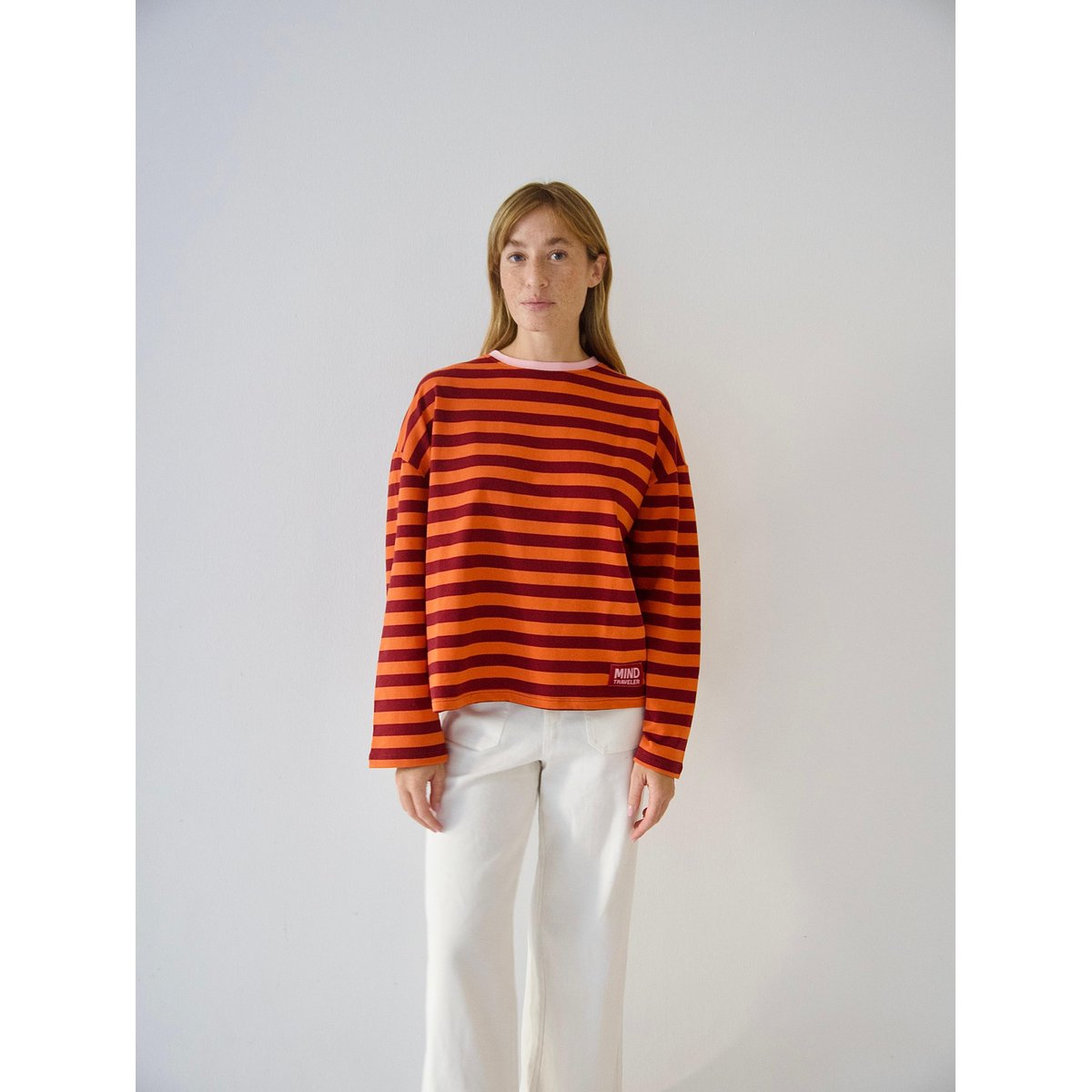 T-shirt rayé manches longues NÚRIA orange / bordeaux, MINDTRAVELER
