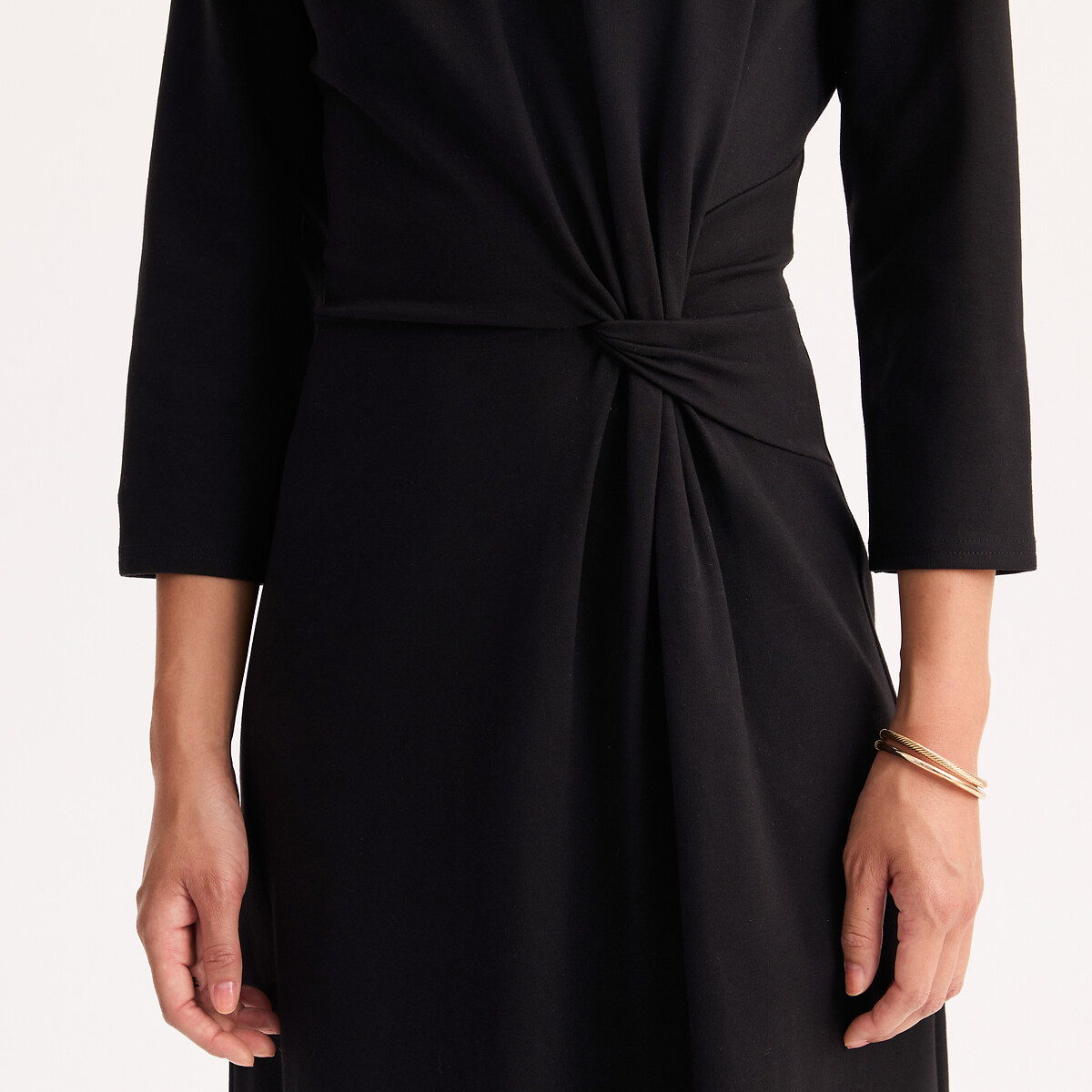 Robe longueur midi, manches 3/4, effet drapé noir, ANNE WEYBURN