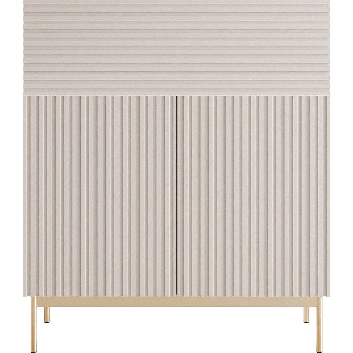 Commode haute rainurée LINEARIS avec éclairage LED cachemire et doré, RECOLLECTION