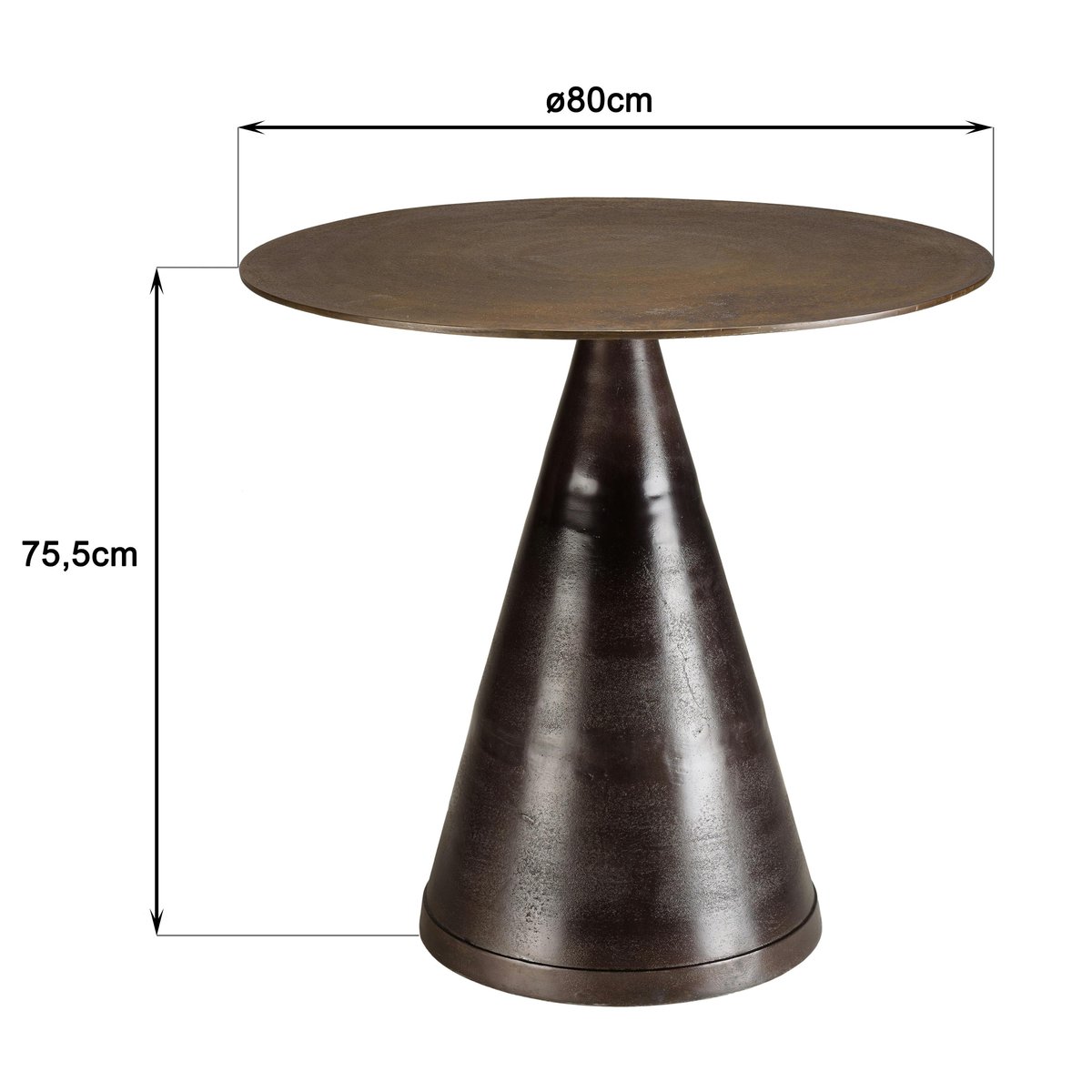 Table de repas ronde D80 cm métal antique pied conique ZALA marron, PIER IMPORT