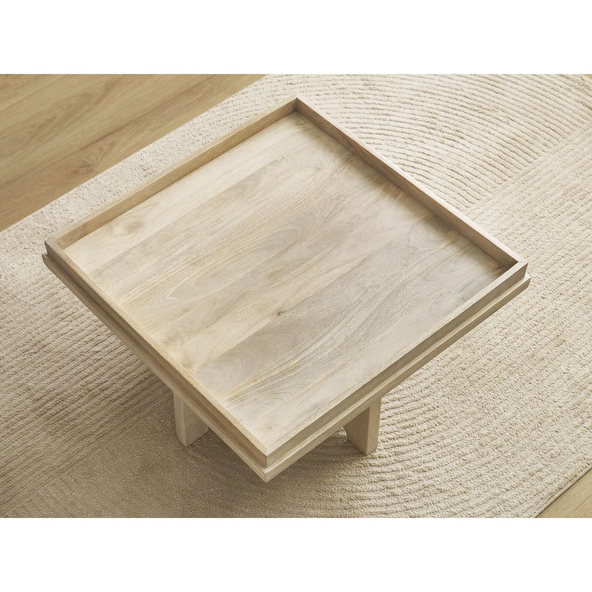Table basse carrée en bois massif, ALBA marron clair, BOBOCHIC