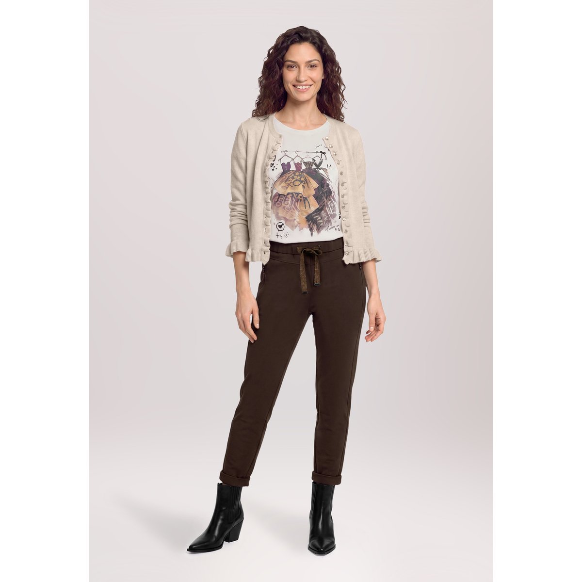 Pantalon à enfiler à poches zippées marron foncé, CARTOON