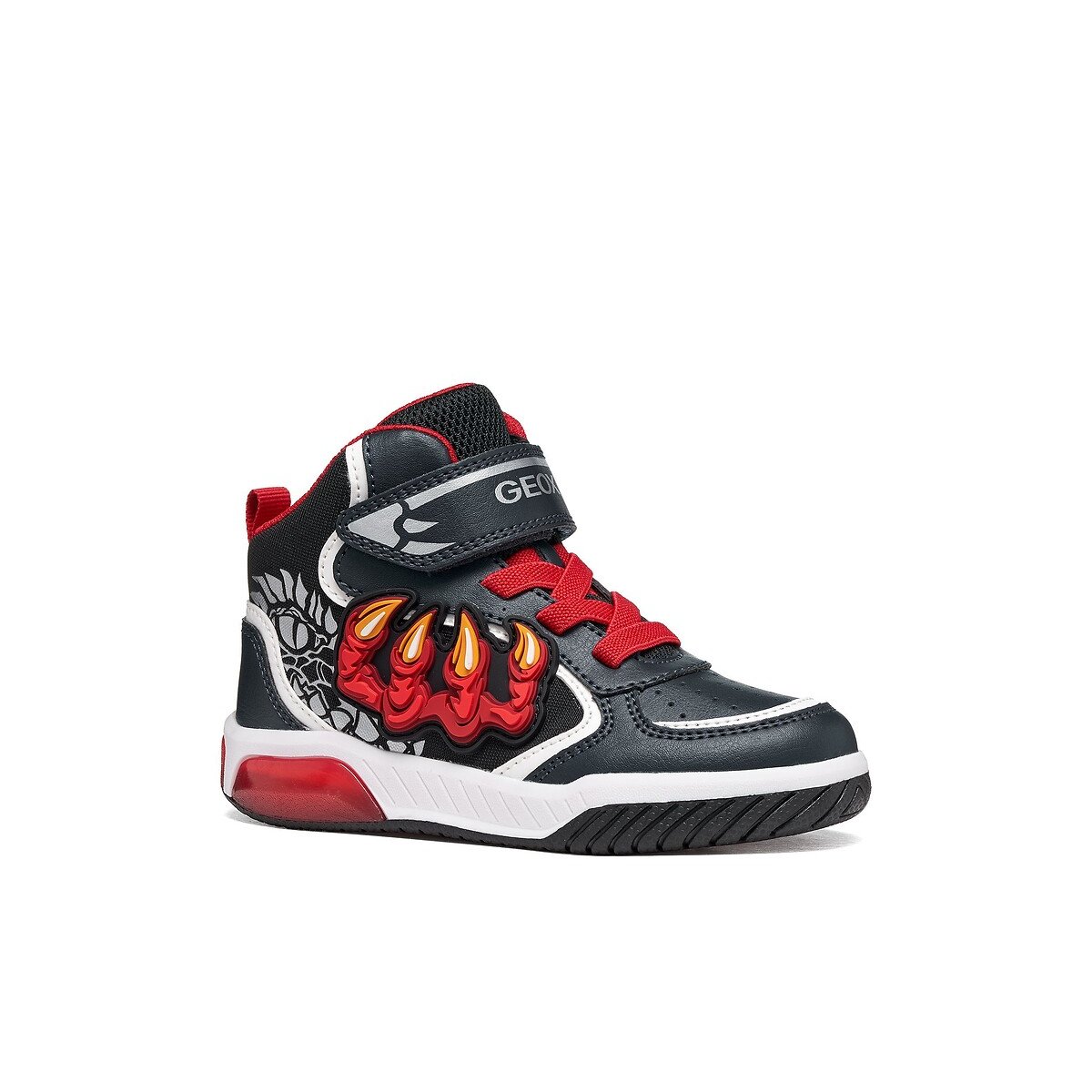 Kids Inek Breathable High Top LED Trainers navy blue/red, GEOX
