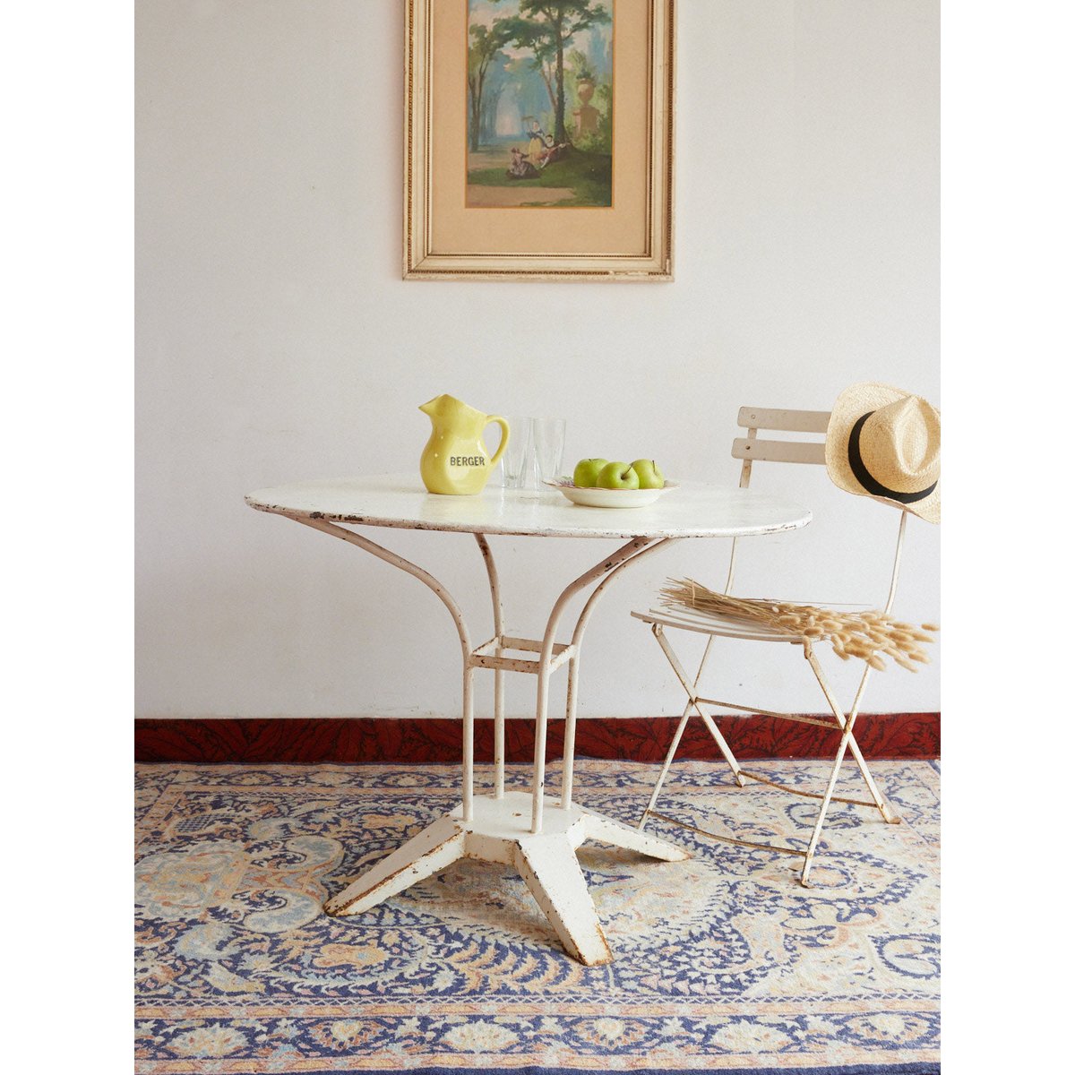 Table de jardin Art déco en métal patiné Romy N°1598 - Bon état blanc, DEBONGOUT