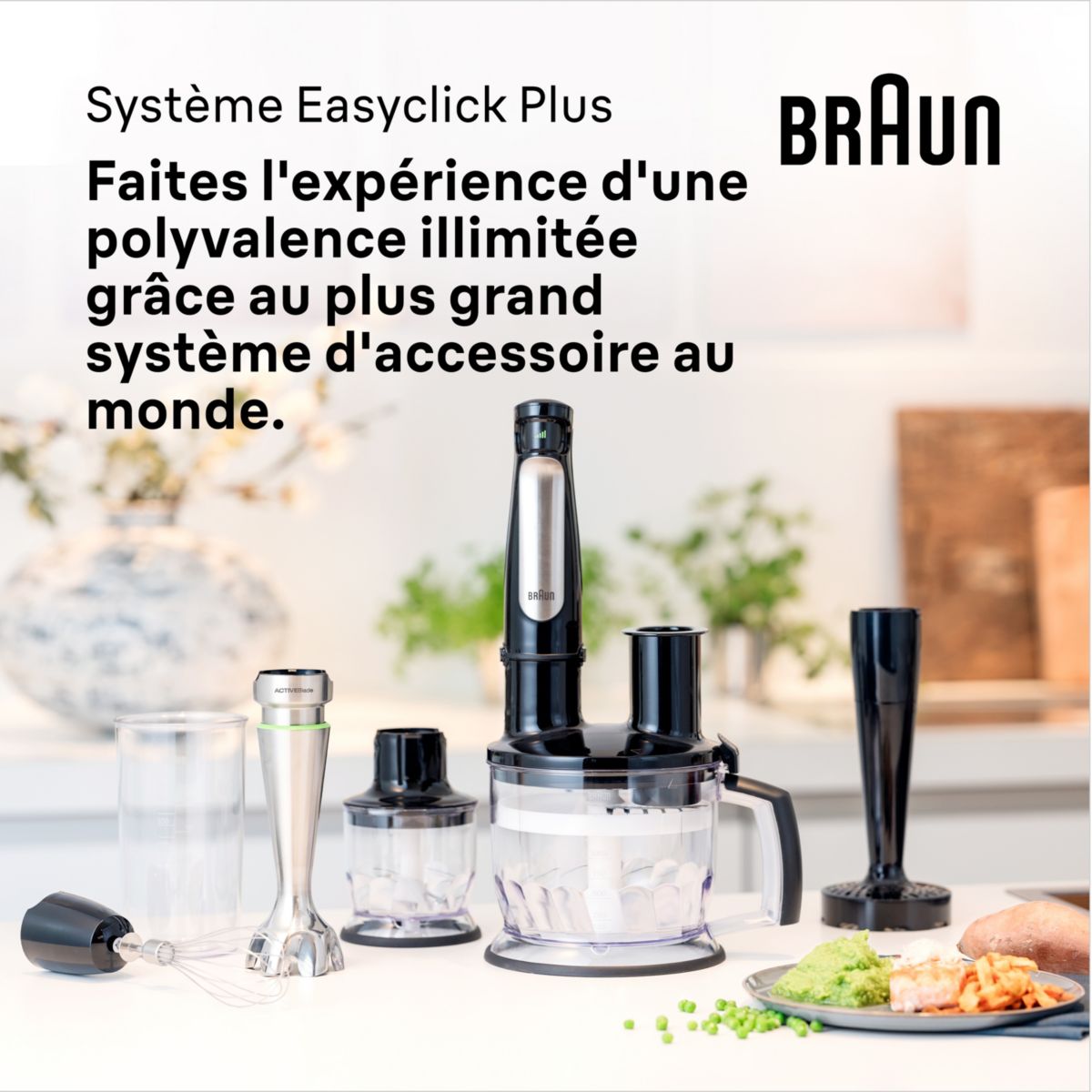 Mixeur MQ7026X MultiQuick 7 gris et noir 2 accessoires inox/noir, BRAUN