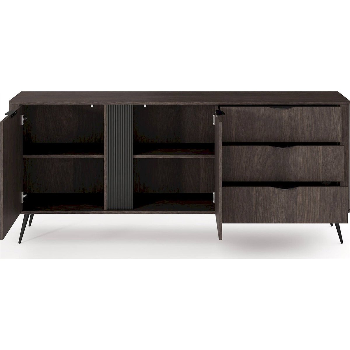 Buffet bois façades rainurées VERIS chêne dunin et noir, RECOLLECTION