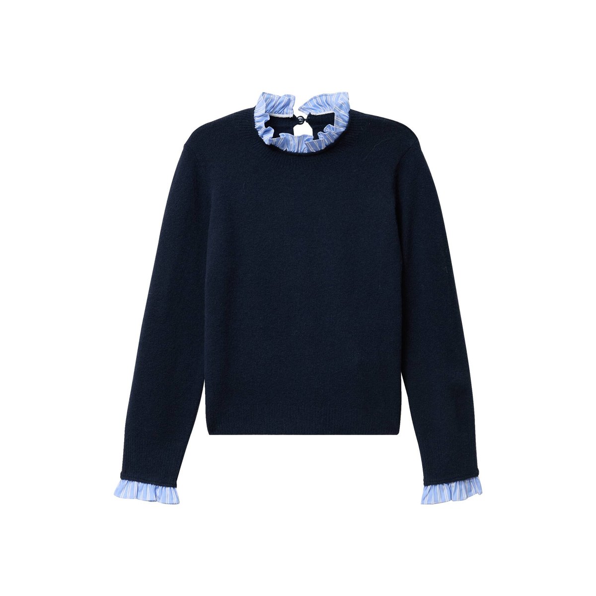 Pull col chemise manches longues bleu marine, CACHE CACHE