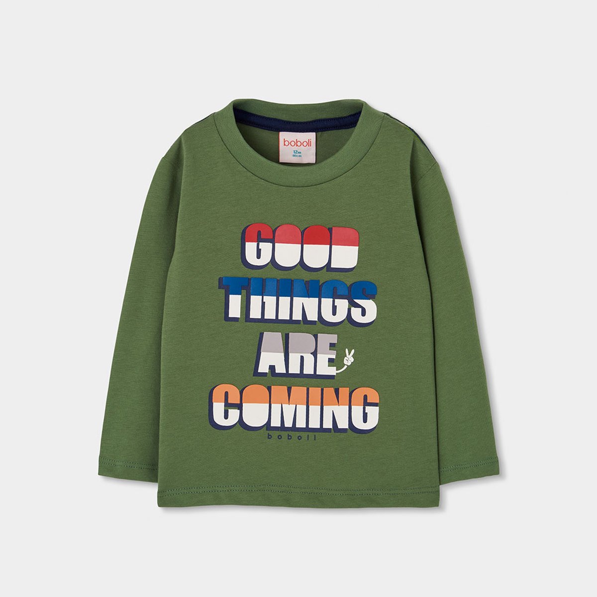 T-shirt maille garçon imprimé lettres vert, BOBOLI