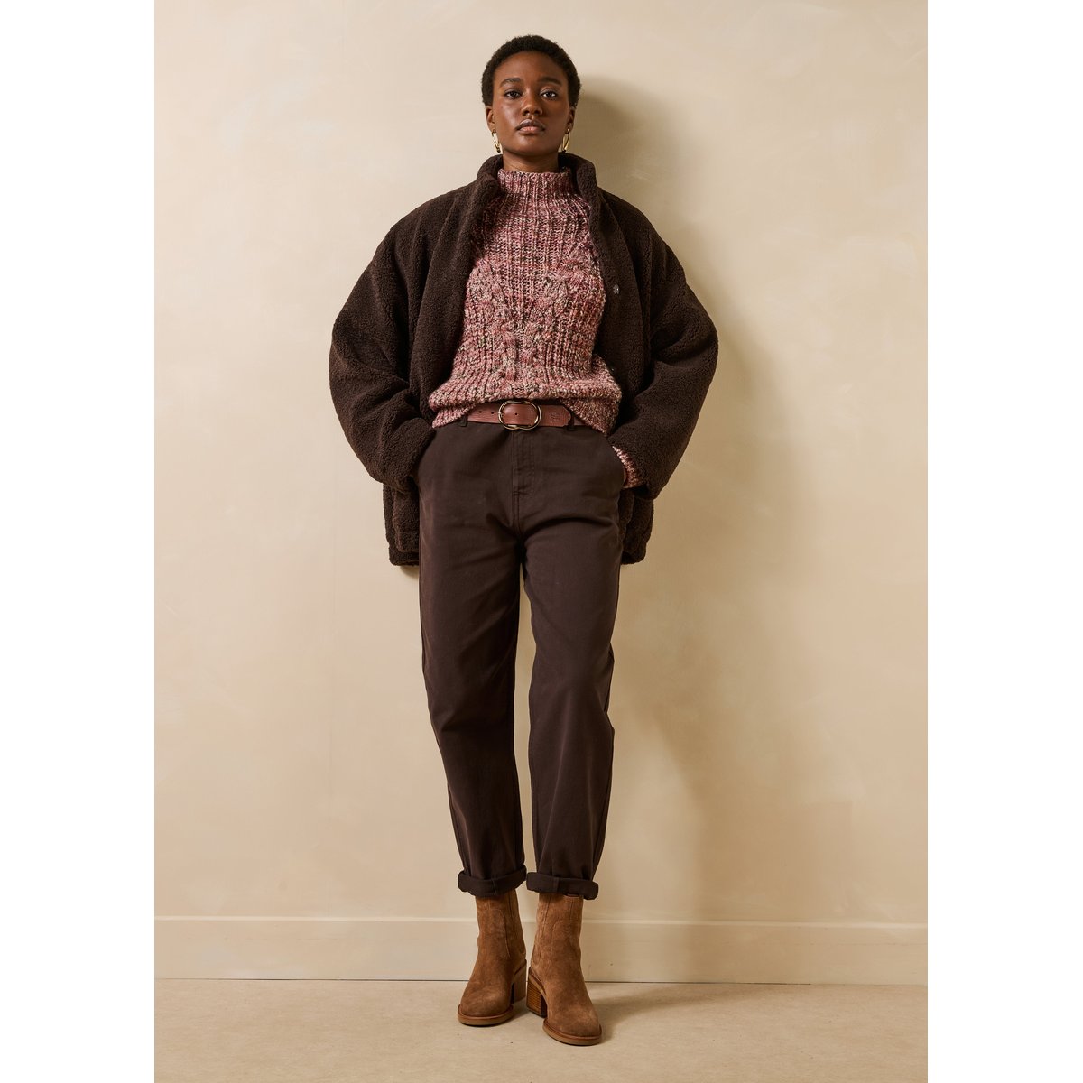 Blouson bomber oversize manches longues chocolat, LA FEE MARABOUTEE