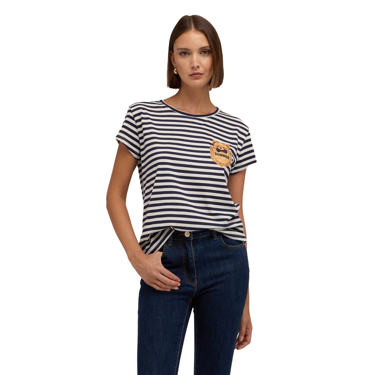 T-shirt à rayures avec patch bleu, MOTIVI