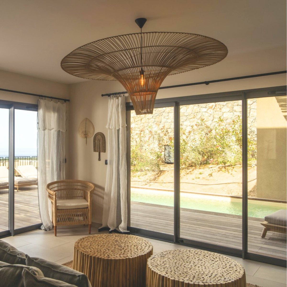 Suspension plate en rotin MILO naturel, HYDILE