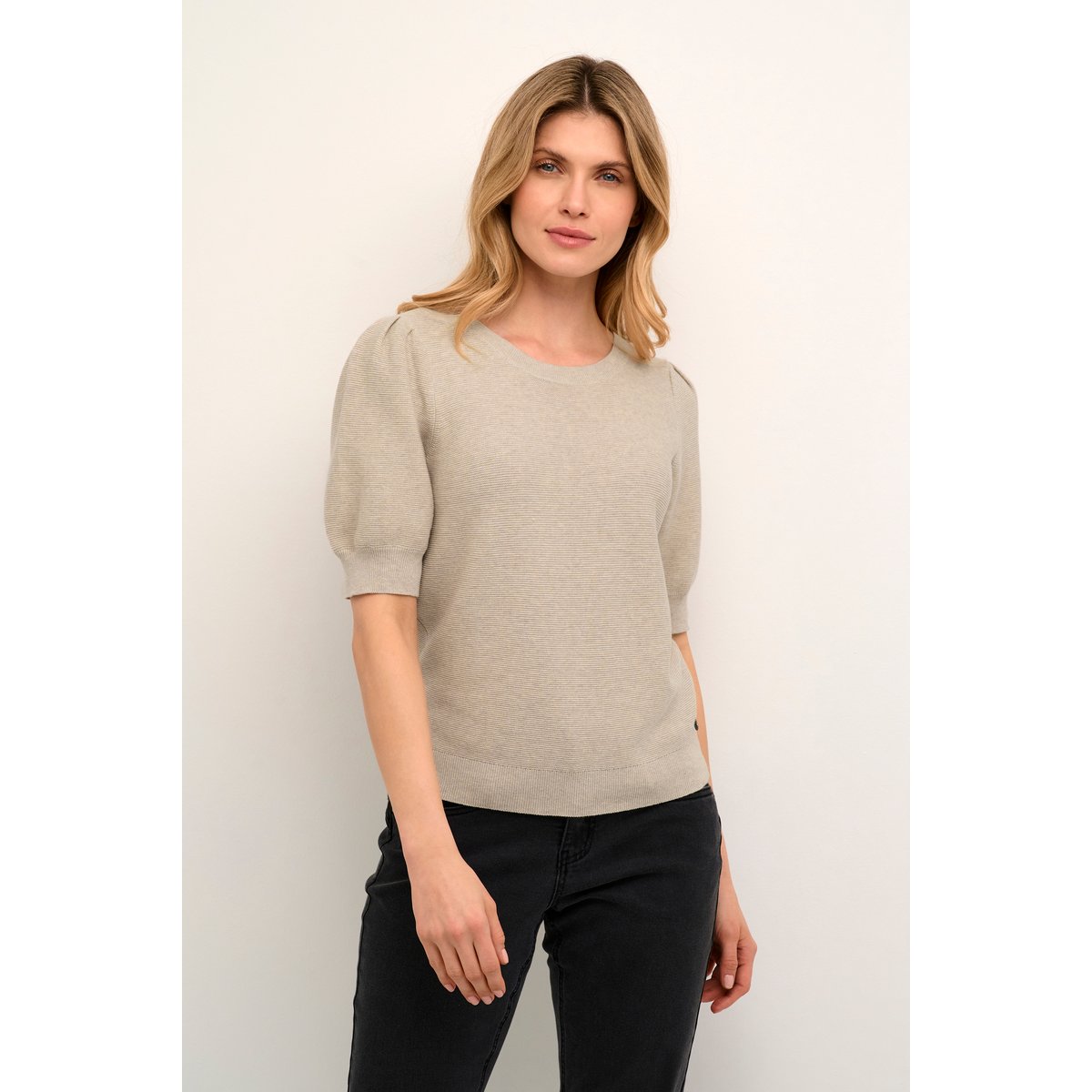 Pullover tricoté beige oat melange, CREAM