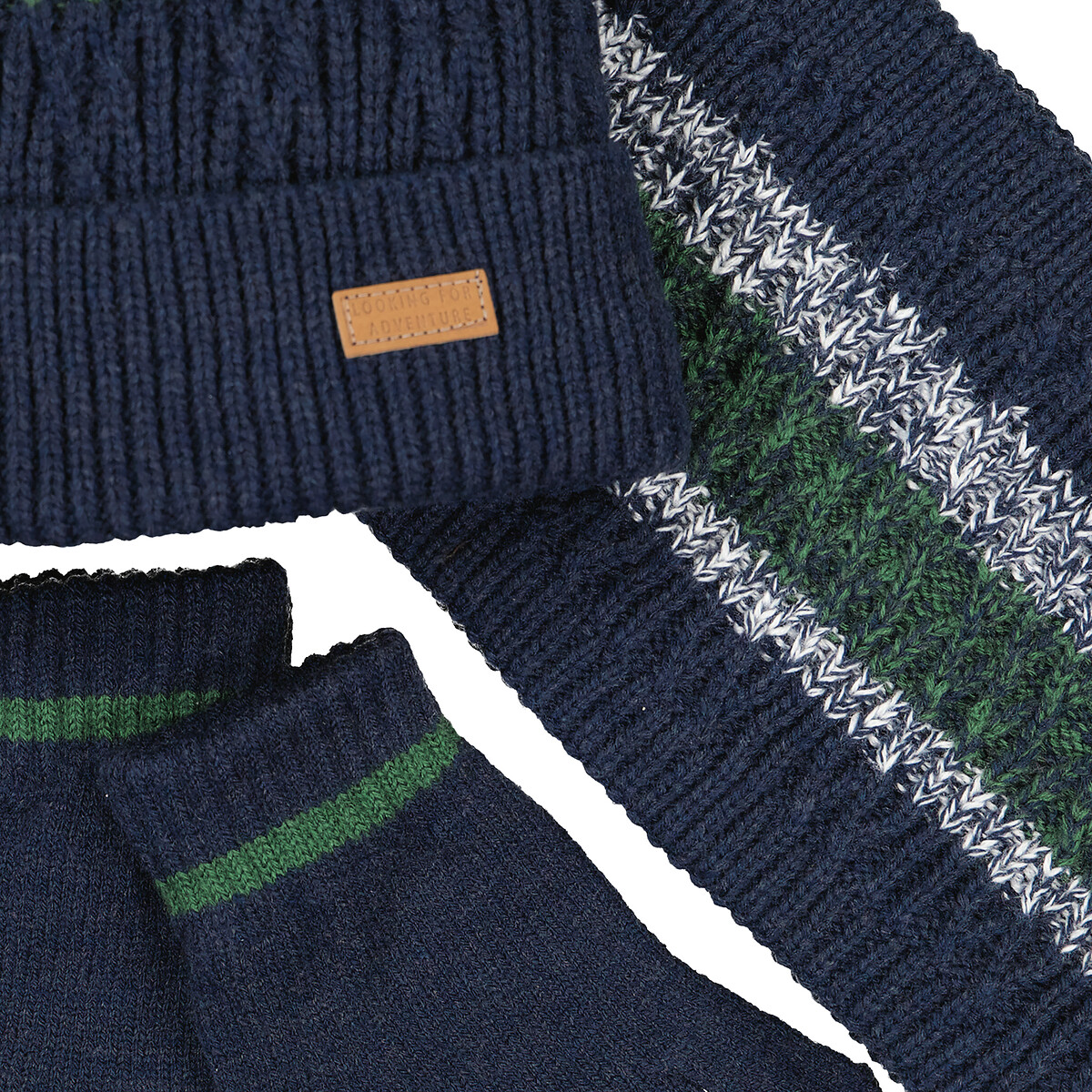 Bobble Hat, Snood and Gloves Set navy blue, LA REDOUTE COLLECTIONS