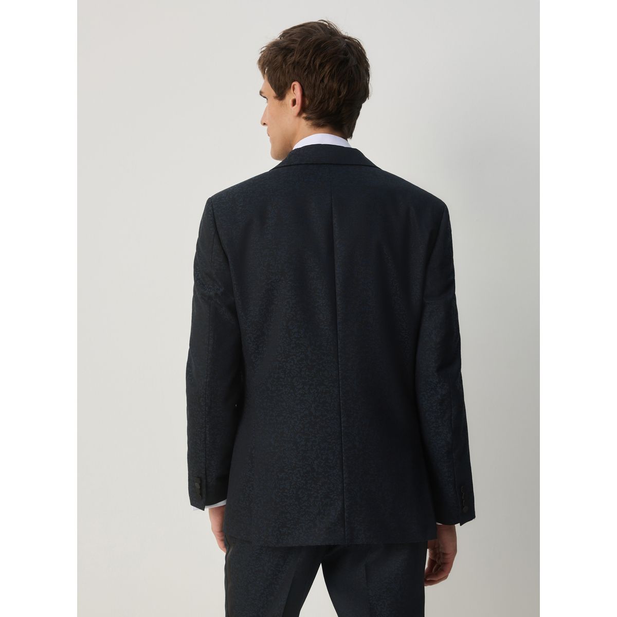 Veste de smoking slim en jacquard à motif bleu marine, NEXT