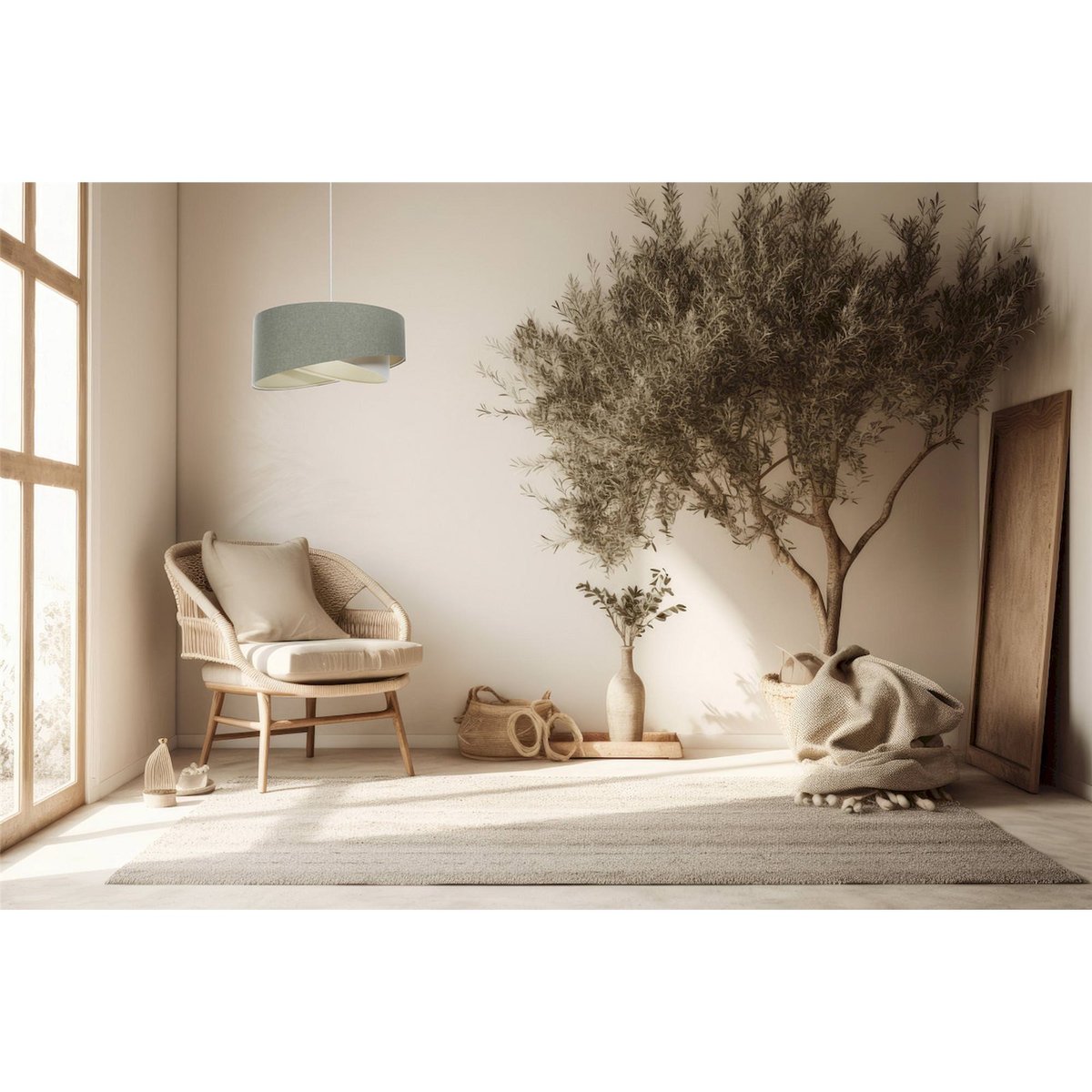 Suspension en lin rond Boho beige crème en lin naturel, BPS KONCEPT