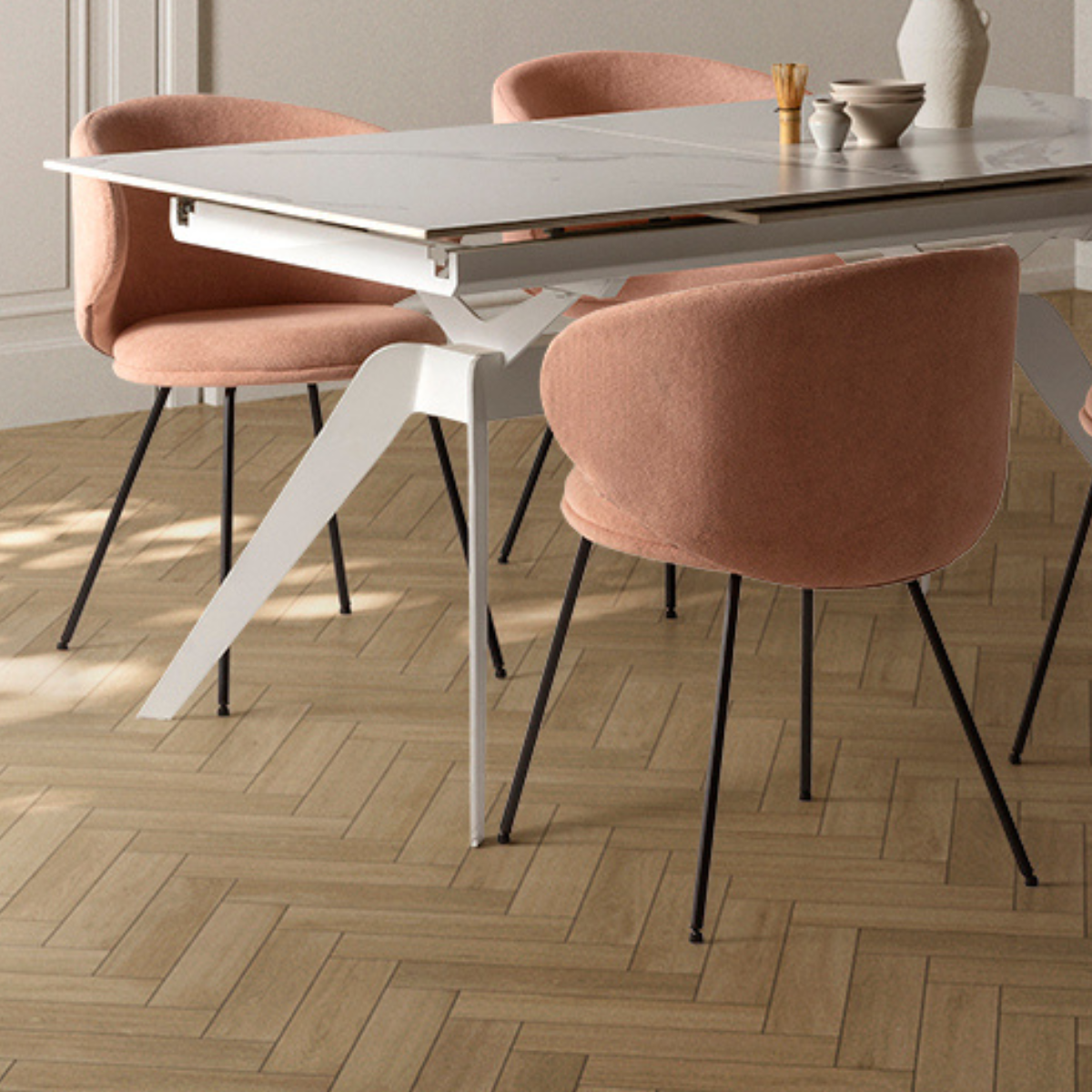 Lot de 2 chaises en tissu avec pieds en métal noir L60 cm - RUSH rose clair, CALICOSY