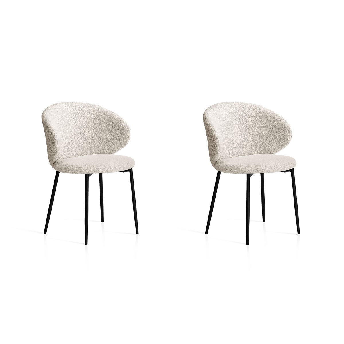 Lot de 2 chaises tissu bouclette et métal, ARC blanc, HISPANOHOGAR