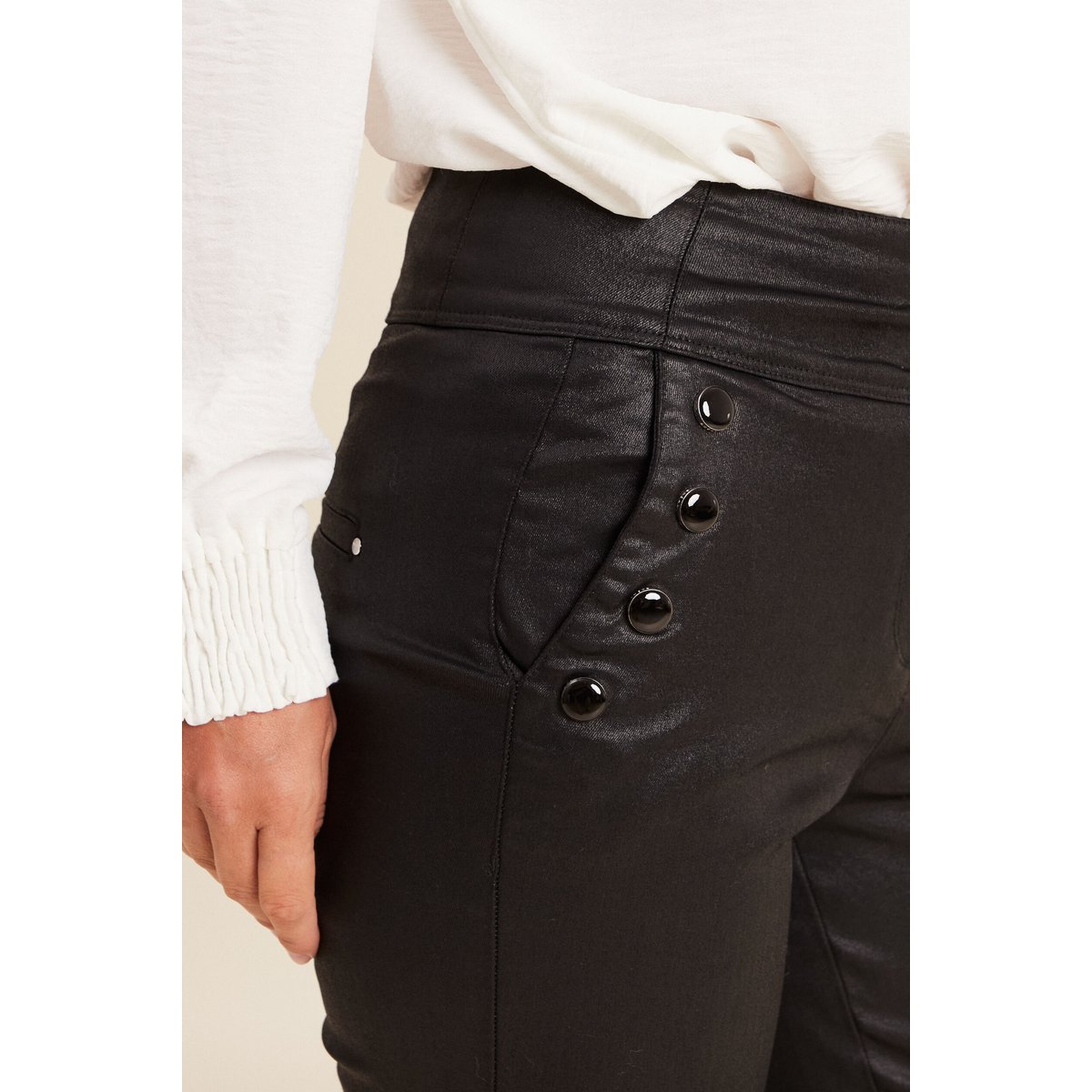Pantalon bootcut enduit taille haute noir, BREAL