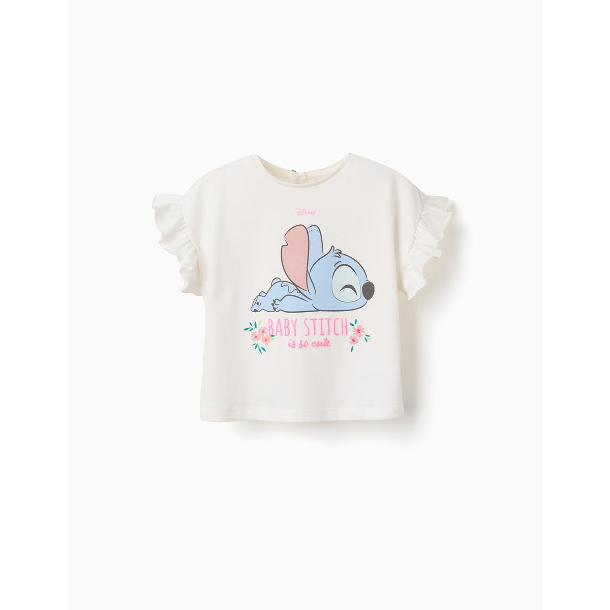 T-shirt en coton avec imprimé Stitch et volants beige clair, ZIPPY