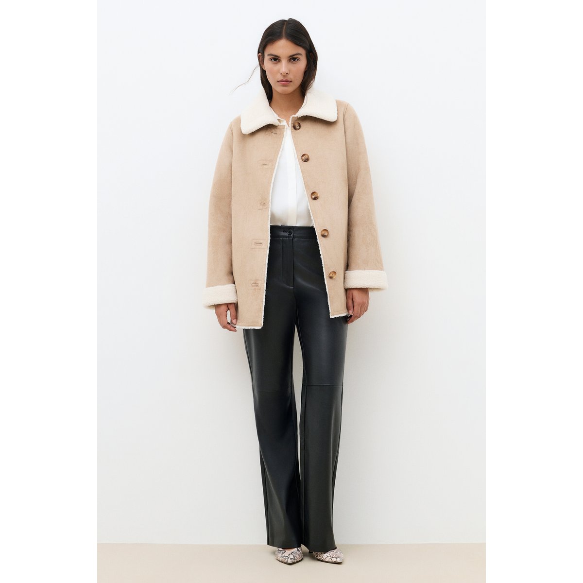 Manteau droit suédine GIVRE beige, CAROLL