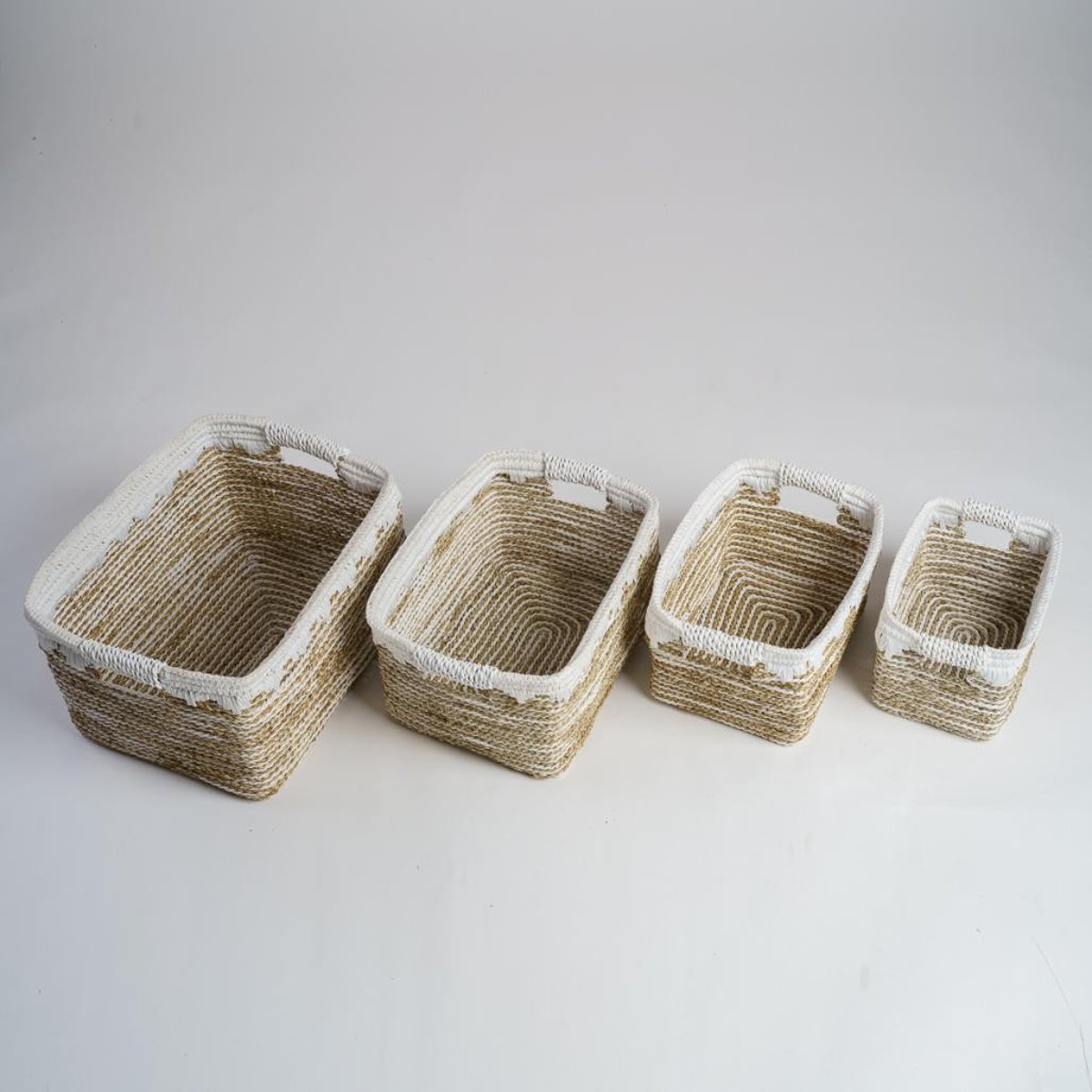 Lot de 2 paniers de rangement rectangulaire XL-M CATY blanc, WANDA COLLECTION