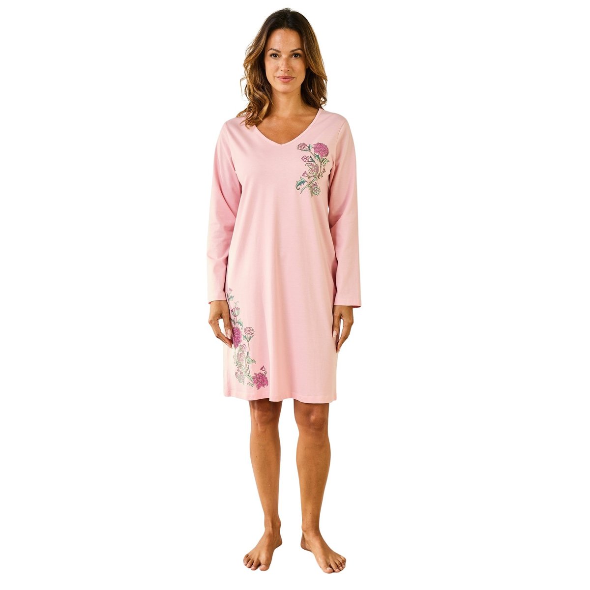 Lot de 2 chemises de nuit forme t-shirt imprimé vert + rose, DAXON