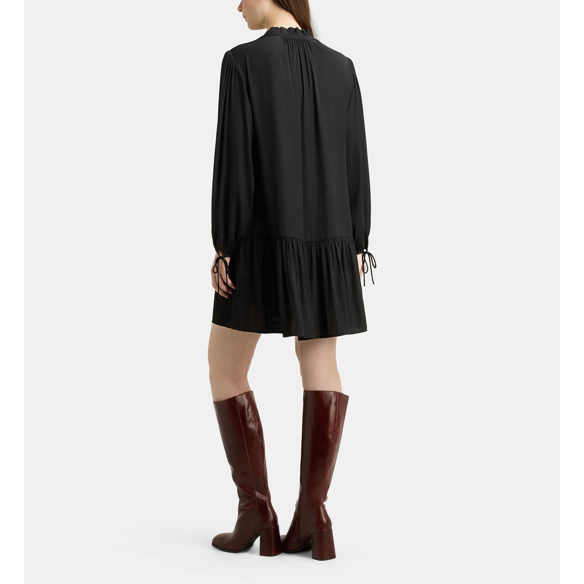 Robe elmer satl courte froncée satinée noir, GALERIES LAFAYETTE