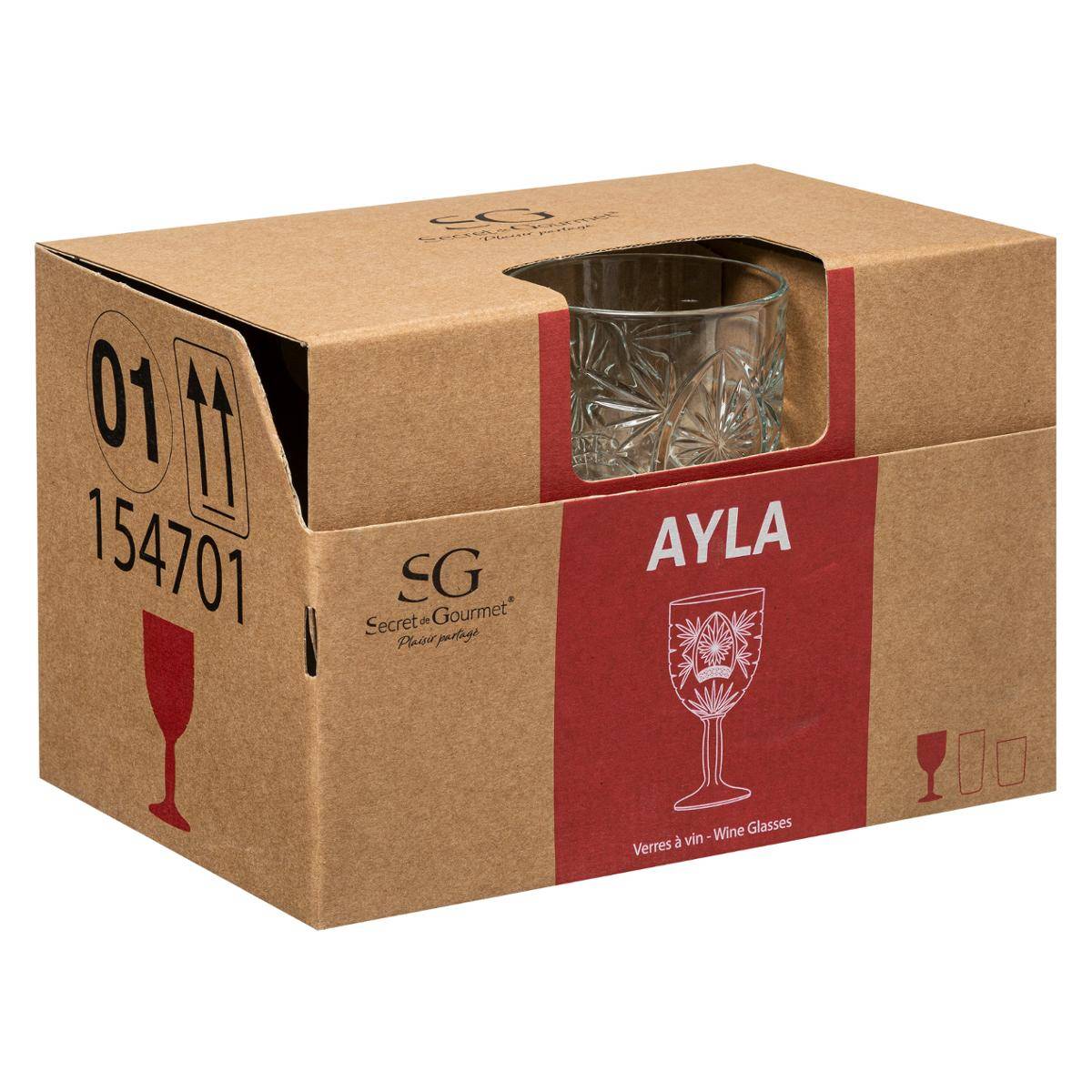 Lot de 6 verres à vin en verre 29 cl AYLA transparent, SECRET DE GOURMET