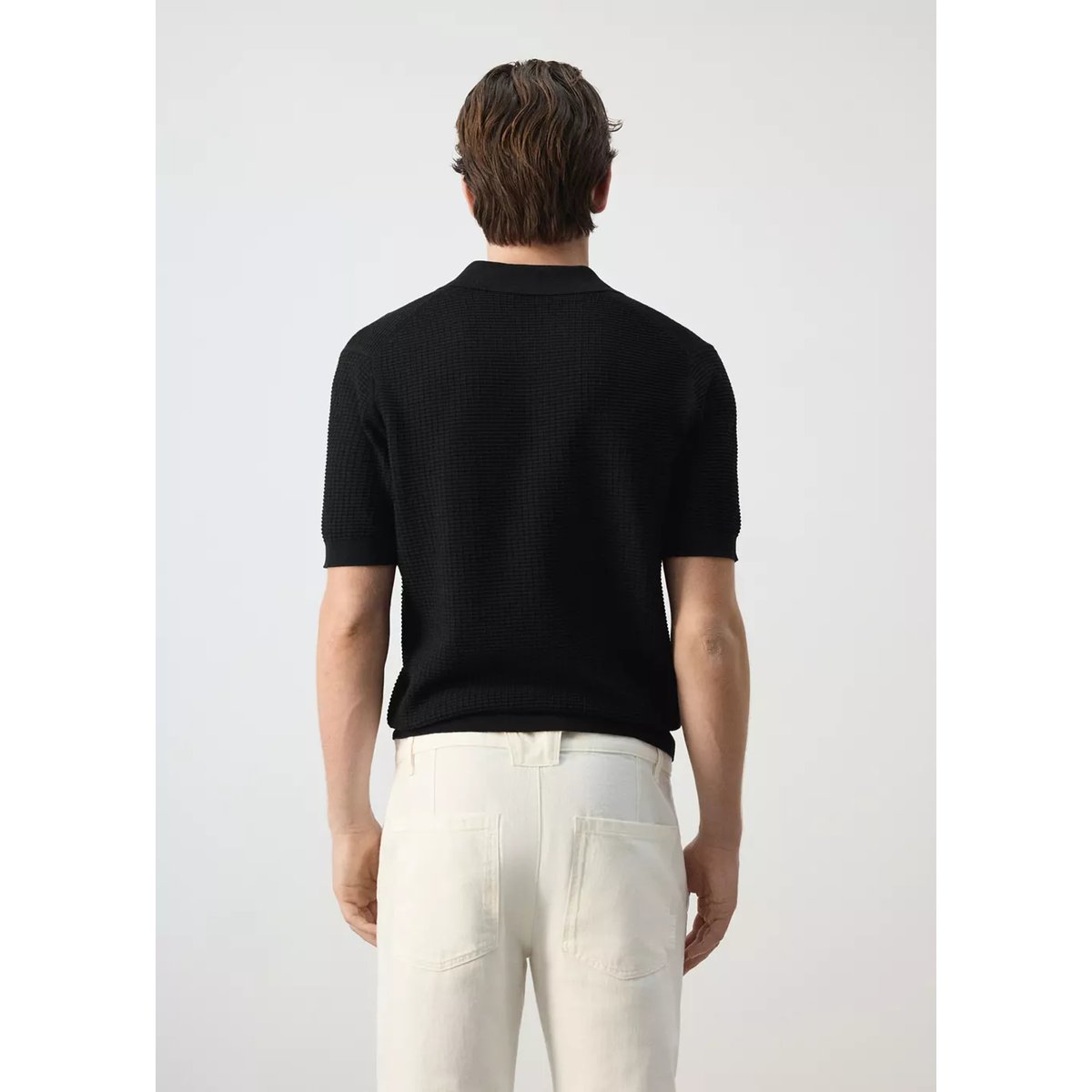 Polo 100 % coton maille structure noir, MANGO MAN