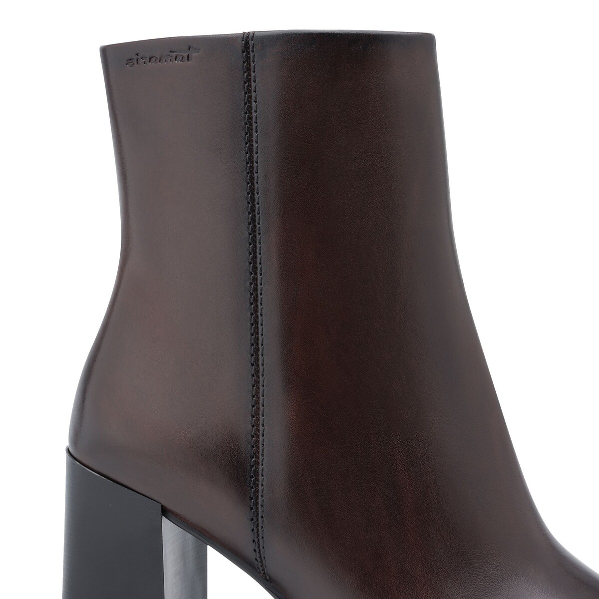 Heeled Pointed Leather Ankle Boots dark brown, TAMARIS