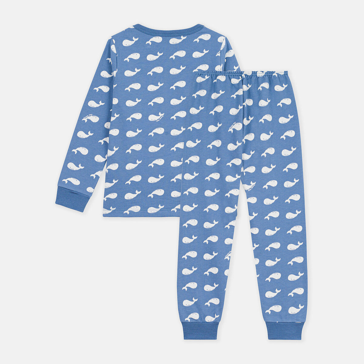Pigiama in felpa, con stampa con balene fantasia fondo blu, PETIT BATEAU