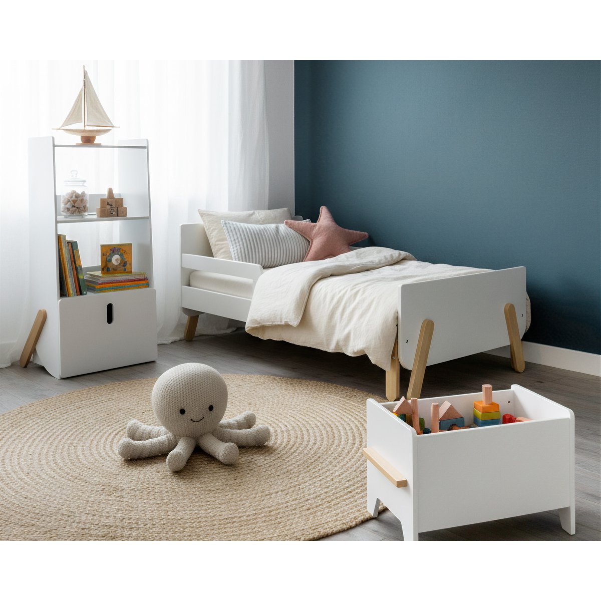 WEBABY - Étagère enfant PIRATE en bois - Blanc blanc, WEBABY