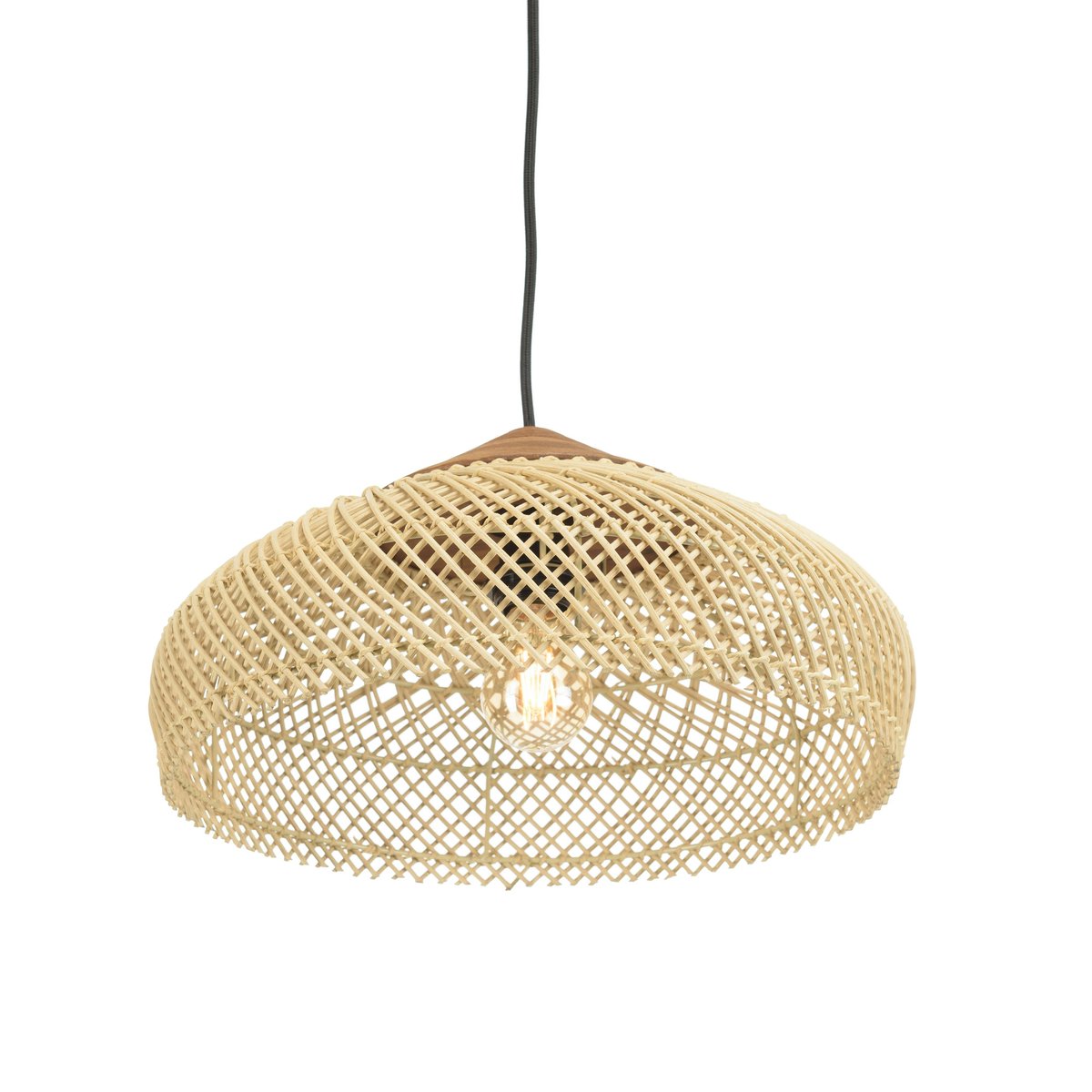 Suspension en rotin et teck 40cm FOLELLI ecru, PIER IMPORT