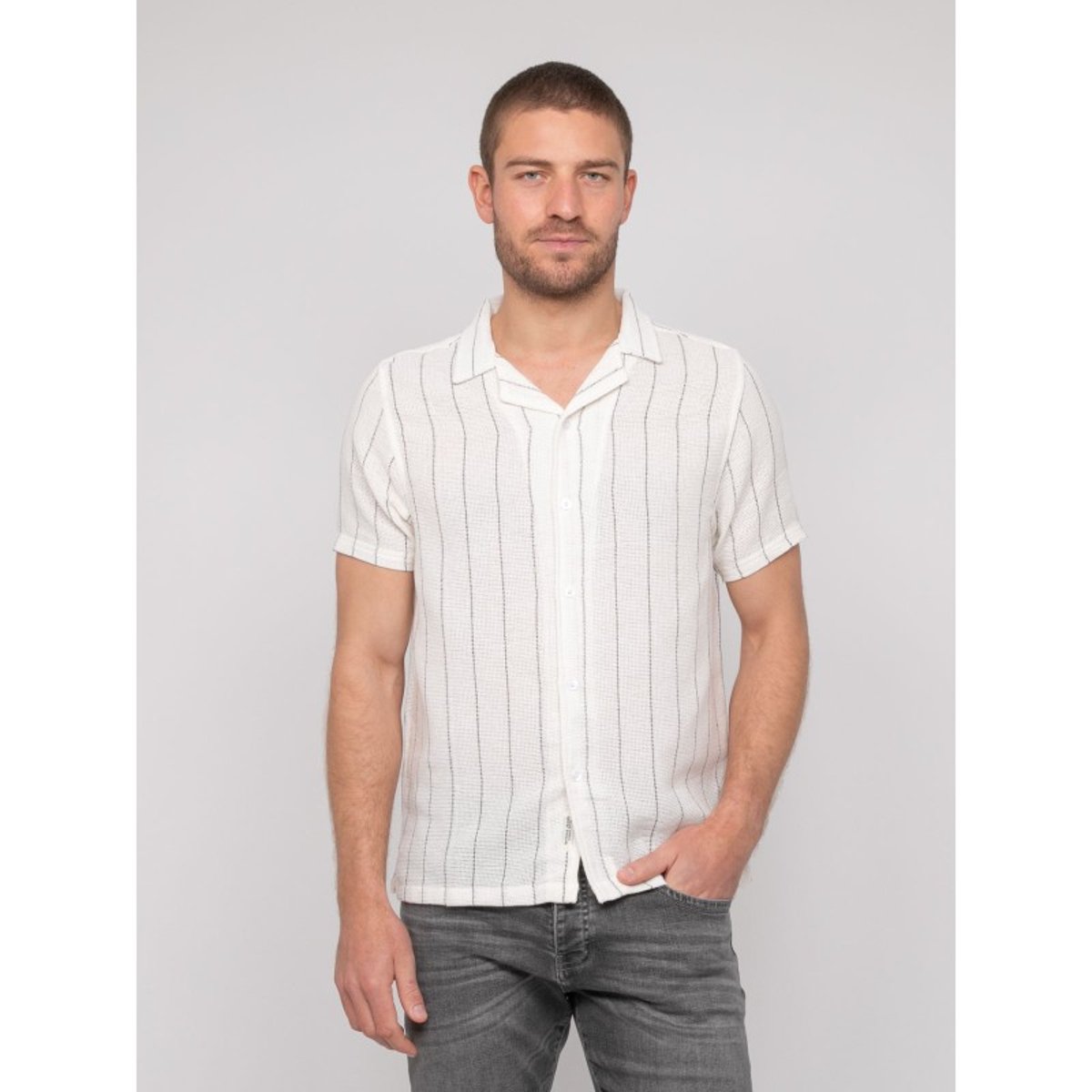 Chemise Manches Courtes Rayures Divugo ecru, RITCHIE