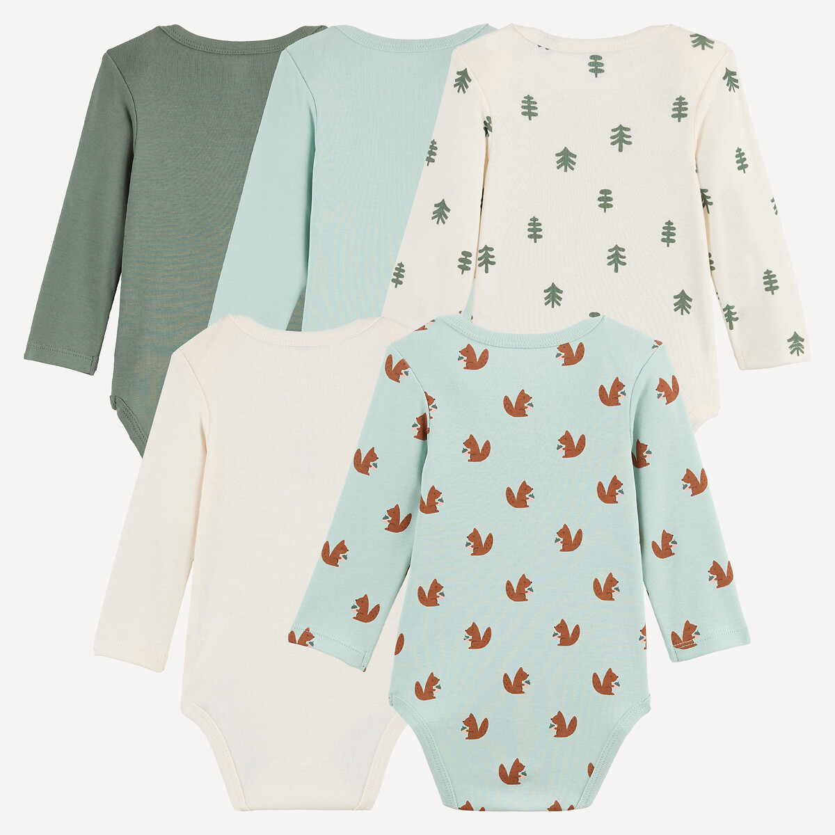 Lot de 5 bodies manches longues, emmanchures américaines, arbres et animaux assortis, LA REDOUTE COLLECTIONS
